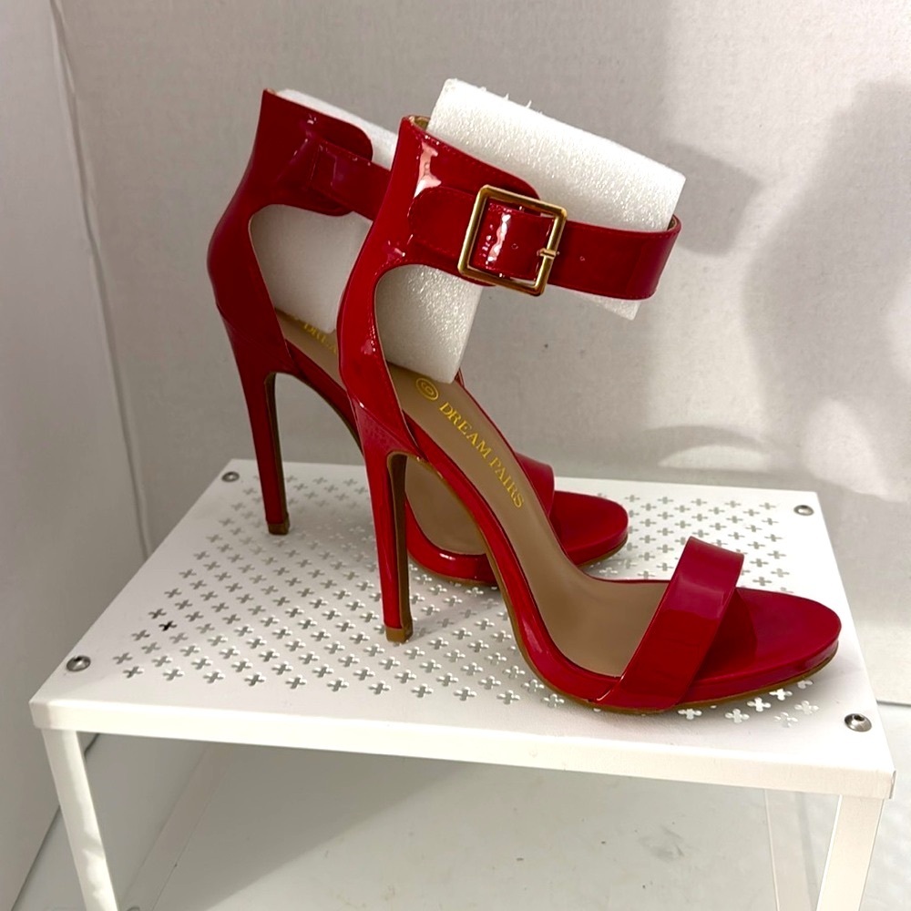 Dream Pairs Red 4.5 Inch High Heel Sandals Size 6 shoes Patent Leather Open Toe